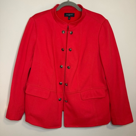 Talbots Knit Twill Band Jacket Solid Red Blazer Plus Size 14W - Picture 1 of 6